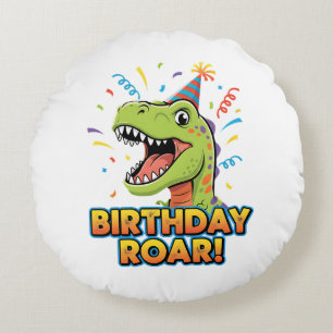 Birthday Roar Cute Dinosaur Birthday Party Design Round Pillow
