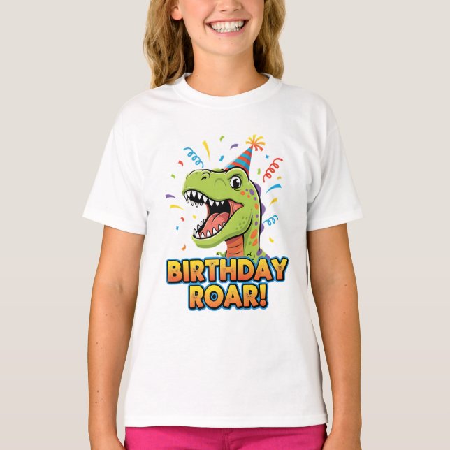 Birthday Roar Cute Dinosaur Birthday Party Design T-Shirt (Front)