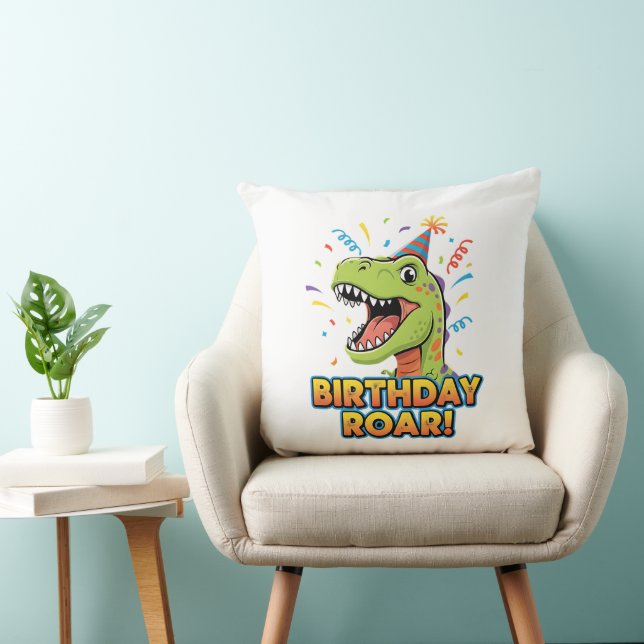 Birthday Roar Cute Dinosaur Birthday Party Design Throw Pillow (Chair)