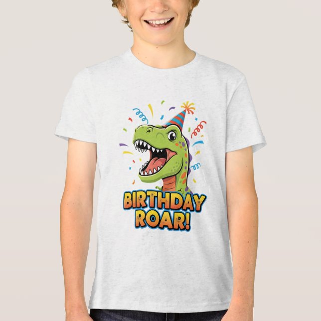 Birthday Roar Cute Dinosaur Birthday Party Design Tri-Blend Shirt (Front)