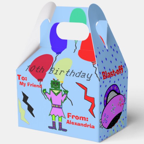 Birthday Robot Girl Pink Flowered Spaceship Favor Boxes