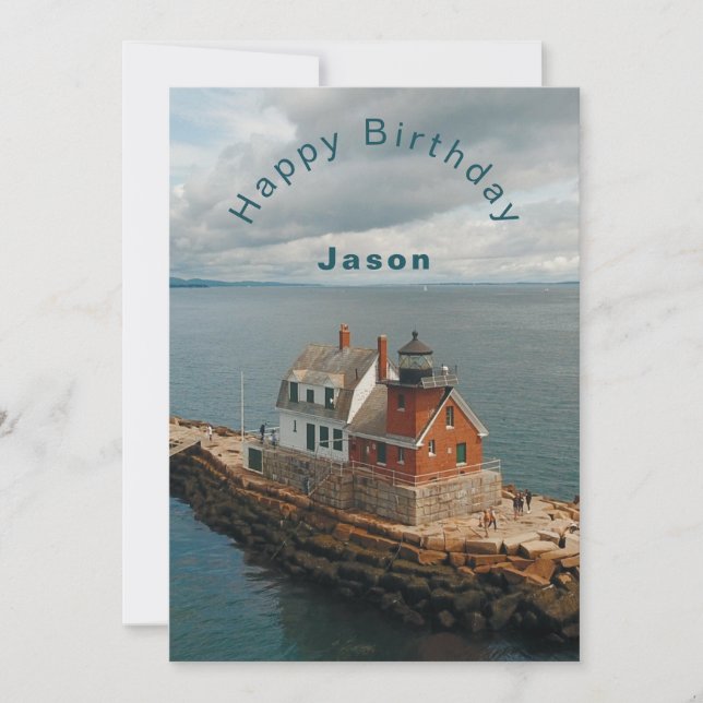 Birthday Rockland Breakwater Lighthouse Card (Front)