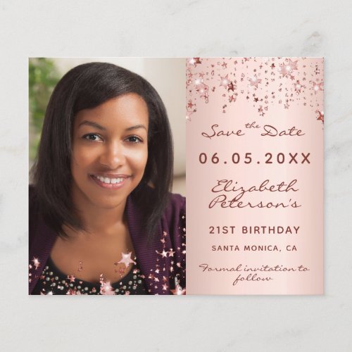 Birthday rose blush photo budget Save the Date Flyer