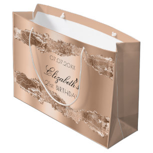 Birthday rose gold agate name elegant large gift bag