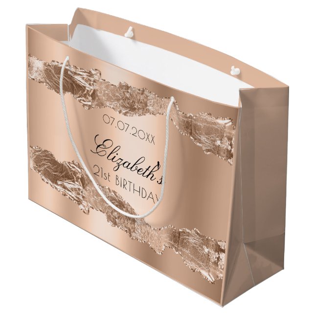 Birthday rose gold agate name elegant large gift bag (Back Angled)