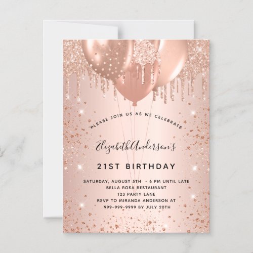 Birthday rose gold balloons magnet invitation