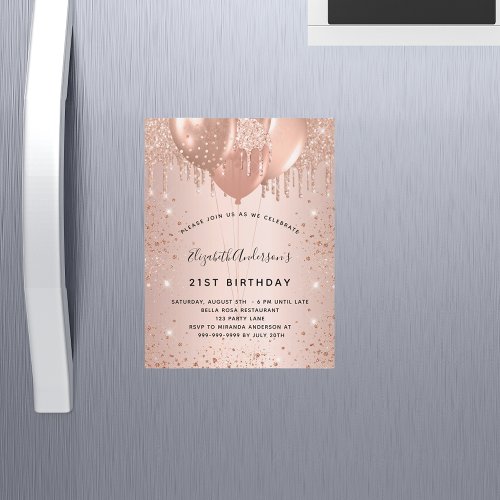 Birthday rose gold balloons magnet invitation