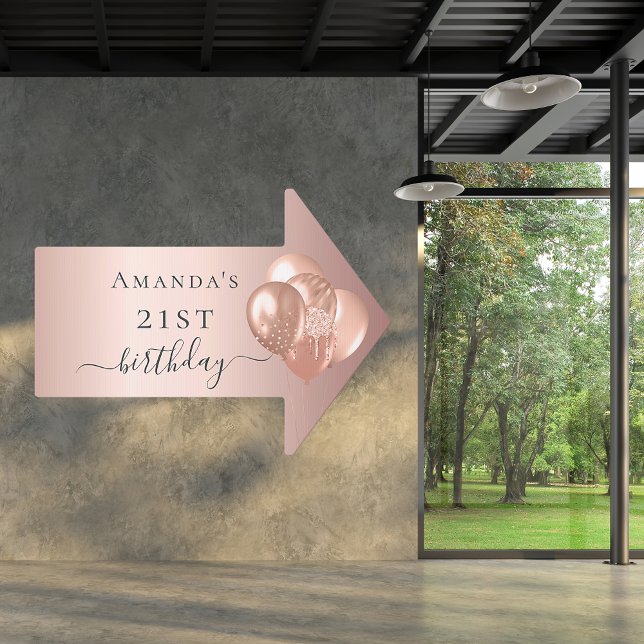 Birthday rose gold balloons name arrow sign (Creator Uploaded)