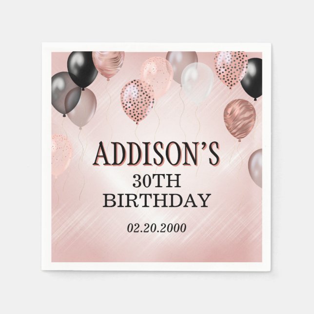 Birthday Rose Gold Balloons Napkins (Front)