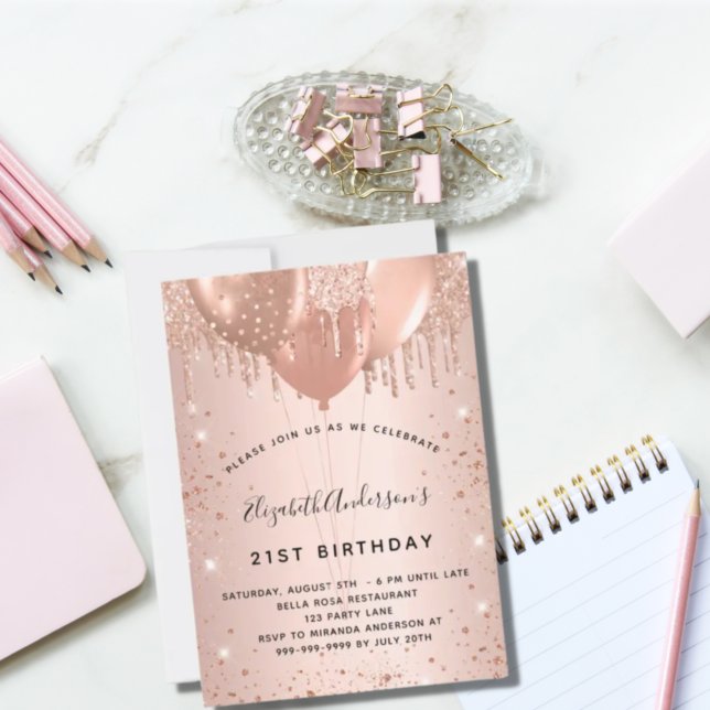 Birthday rose gold blush balloons invitation (Creator Uploaded)