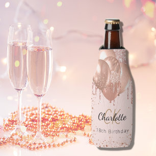 Birthday rose gold blush balloons monogram name bottle cooler