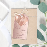 Birthday rose gold blush balloons thank you gift tags<br><div class="desc">A chic rose gold,  blush fbackground. With faux rose gold drips and balloons as decoration. On front a hand lettered style script and the text: Thank You.  Dark rose gold colored letters. Personalize and add a name/text and a date.

Back: space for you to write by hand.</div>