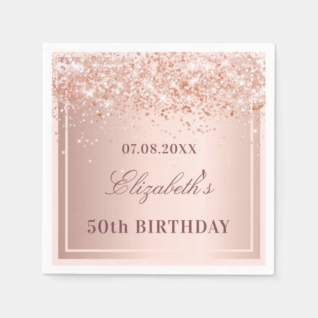Birthday rose gold blush confetti napkins (Front)