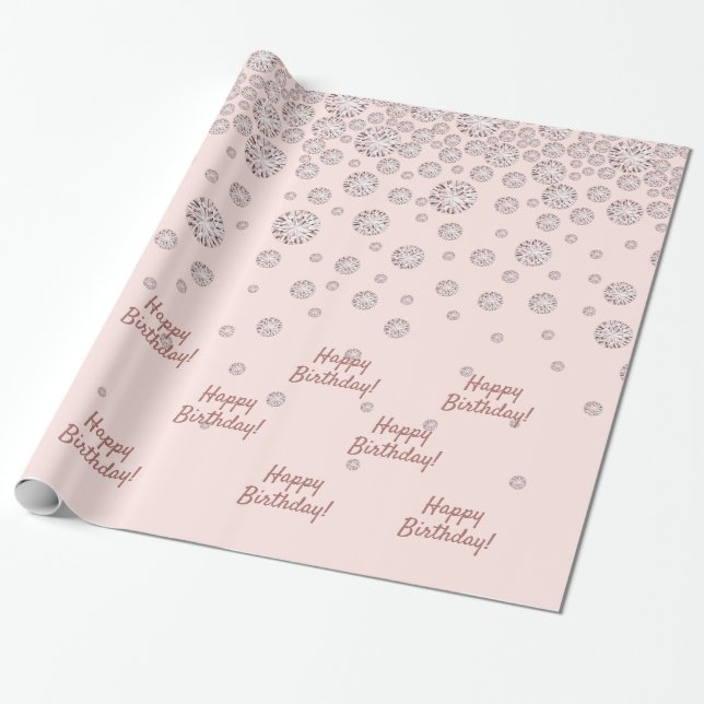 Birthday rose gold blush diamonds wrapping paper (Unrolled)