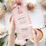 Birthday rose gold blush dress party RSVP All In One Invitation<br><div class="desc">Rose gold,  blush colored background,  decorated with a girl in dress,  and faux glitter sparkles on the inside. Personalize and add a photo,  names,  party details,  RSVP date,  return address and name.</div>