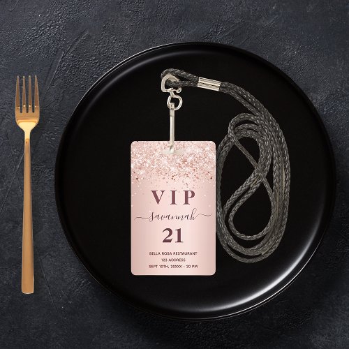 Birthday rose gold blush dust vip invitation badge