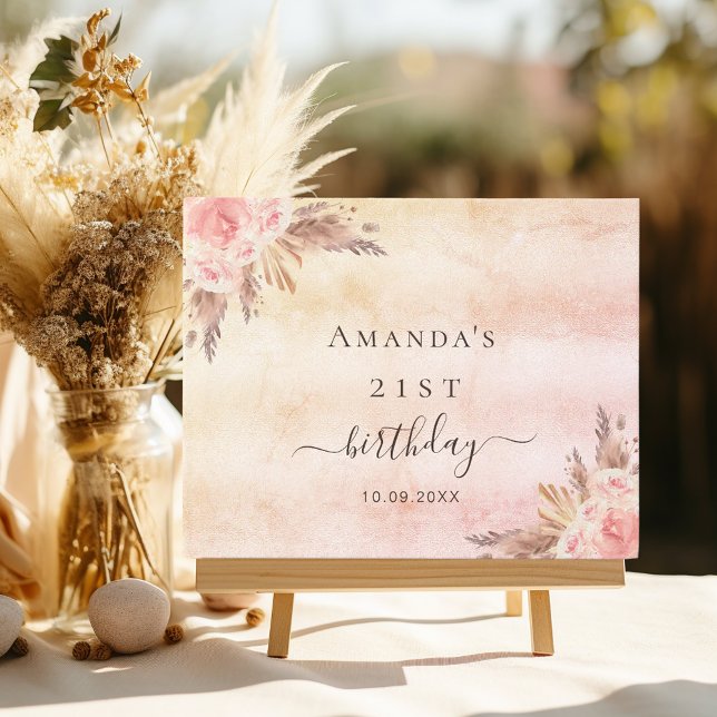 Birthday rose gold blush floral pampas grass guest book (Creator Uploaded)