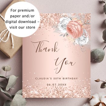 Birthday Rose Gold Blush Floral Thank You Card by Thunes at Zazzle