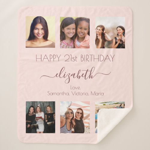 Birthday rose gold blush friends photo sherpa blanket