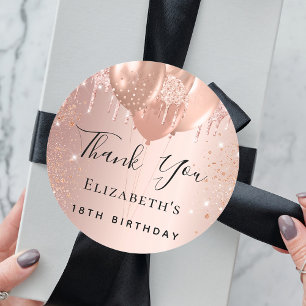 Birthday rose gold blush glitter balloon Thank You Classic Round Sticker
