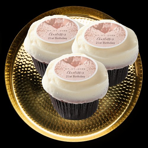 Birthday rose gold blush glitter balloons edible frosting rounds