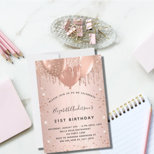 Birthday rose gold blush glitter balloons glam