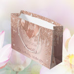 Birthday rose gold blush glitter balloons large gift bag<br><div class="desc">A gift bag for a glamorous 21st (or any age) birthday party. A rose gold,  blush background with faux glitter drips,  paint dripping look and balloons. The text: The name is written in dark rose gold with a modern hand lettered style script. Personalize and add a date and name.</div>