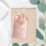 Birthday rose gold blush glitter drips thank you gift tags<br><div class="desc">A chic rose gold, blush faux metallic looking background. With faux rose gold glitter drips and balloons ad decoration. On front a hand lettered style script and the text: Thank You. Dark rose gold colored letters. Personalize and add a name/text and a date. Back: space for you to write by...</div>
