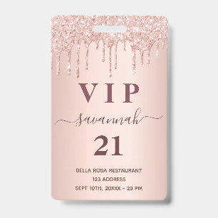 Birthday rose gold blush glitter drips vip badge