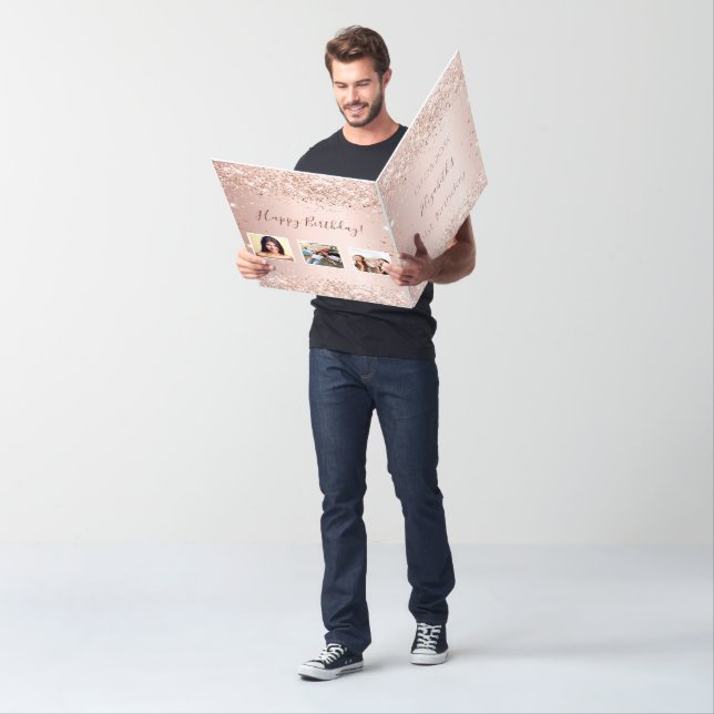 Birthday rose gold blush glitter dust photo name card (In Situ)