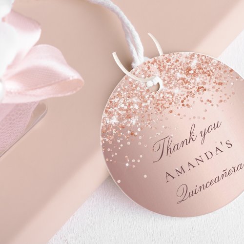 Birthday rose gold blush glitter dust thank you favor tags