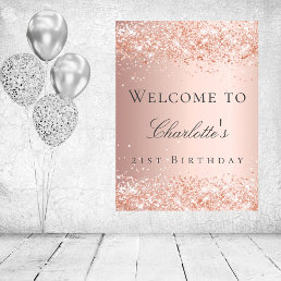 Birthday rose gold blush glitter dust welcome poster