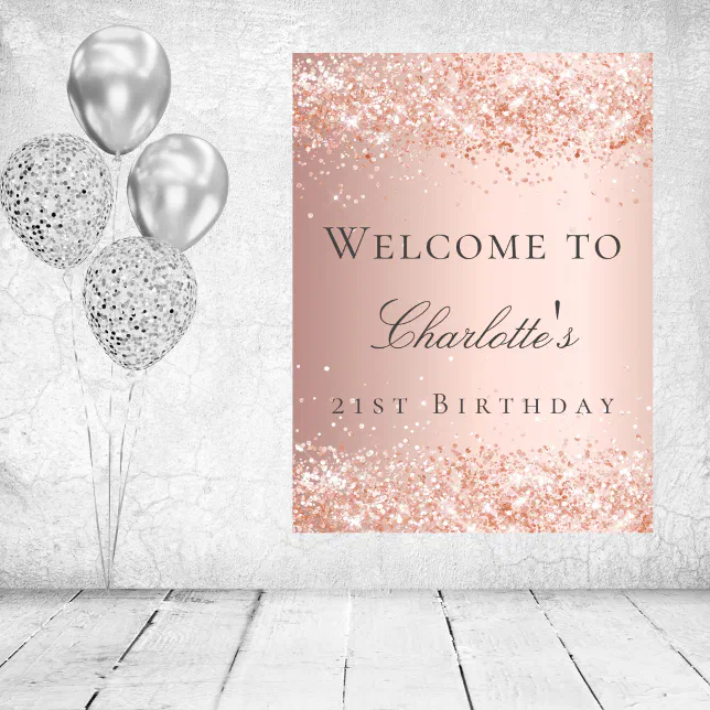 Birthday Rose Gold Blush Glitter Dust Photo Name Card | Zazzle