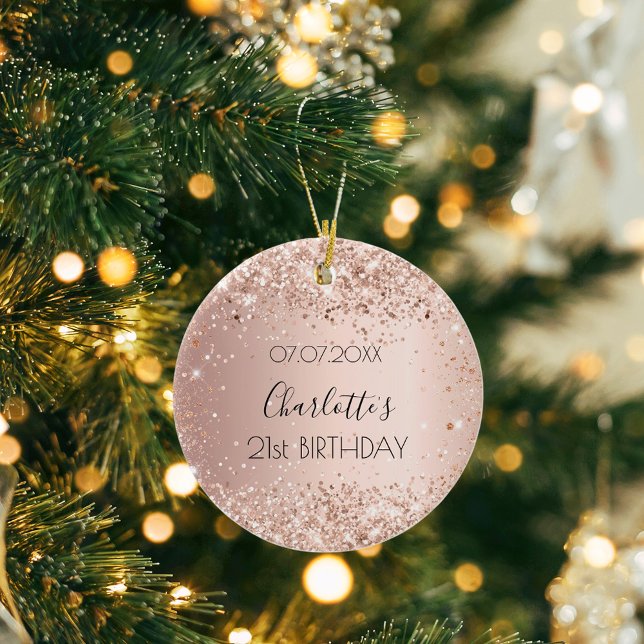 Birthday rose gold blush glitter friends ceramic ornament (Creator Uploaded)