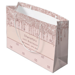 Birthday rose gold blush glitter monogram initials large gift bag