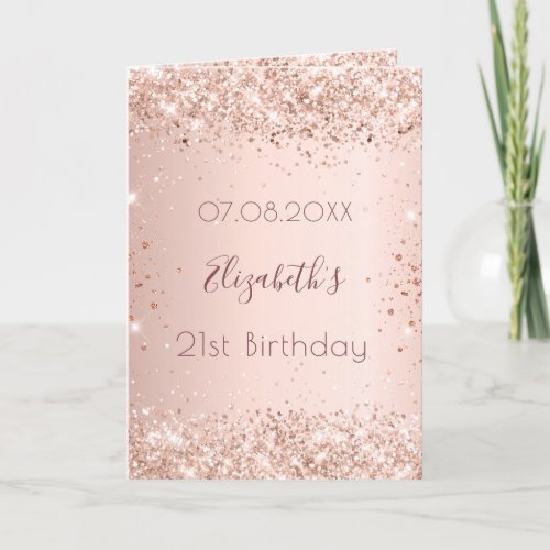 Birthday rose gold blush glitter photo name card