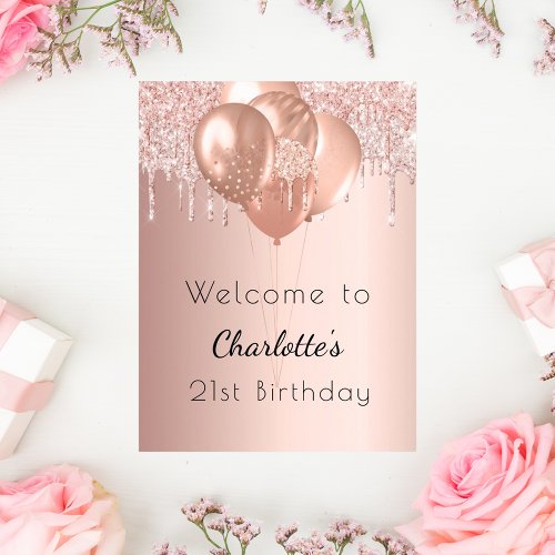 Birthday rose gold blush glitter welcome  poster