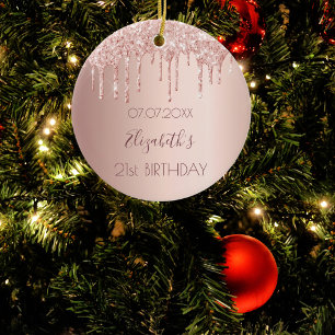 Birthday rose gold blush name ceramic ornament