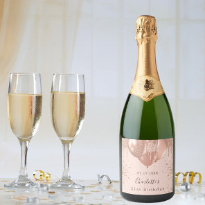 Birthday rose gold blush pink balloons fun sparkling wine label