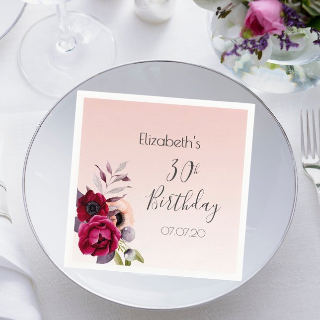 Birthday rose gold blush pink floral name napkins (Creator Uploaded)