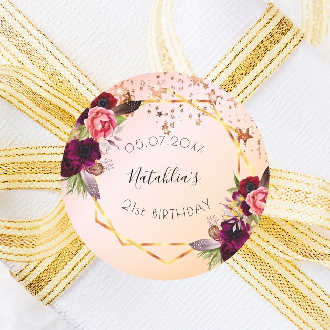 Birthday rose gold blush pink geometric monogram classic round sticker (Creator Uploaded)