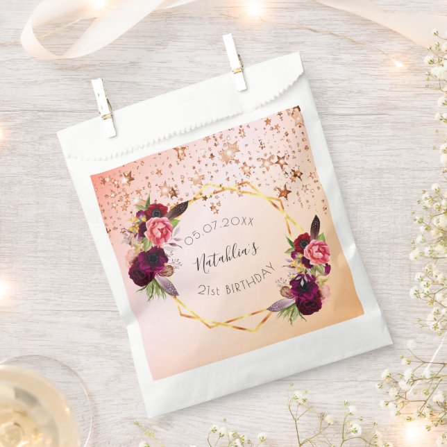 Birthday rose gold blush pink geometric monogram favor bag (Clipped)