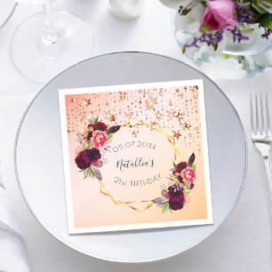 Birthday rose gold blush pink geometric monogram napkins