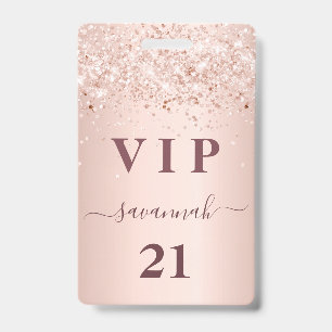 Birthday rose gold blush pink name vip  badge