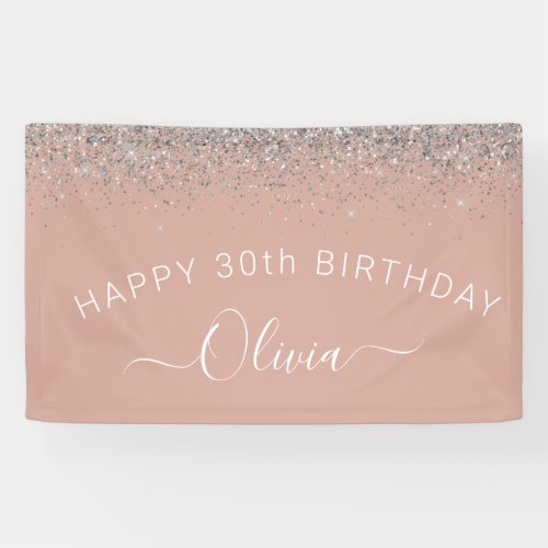 Birthday Rose Gold Blush Pink Silver Glitter Banner