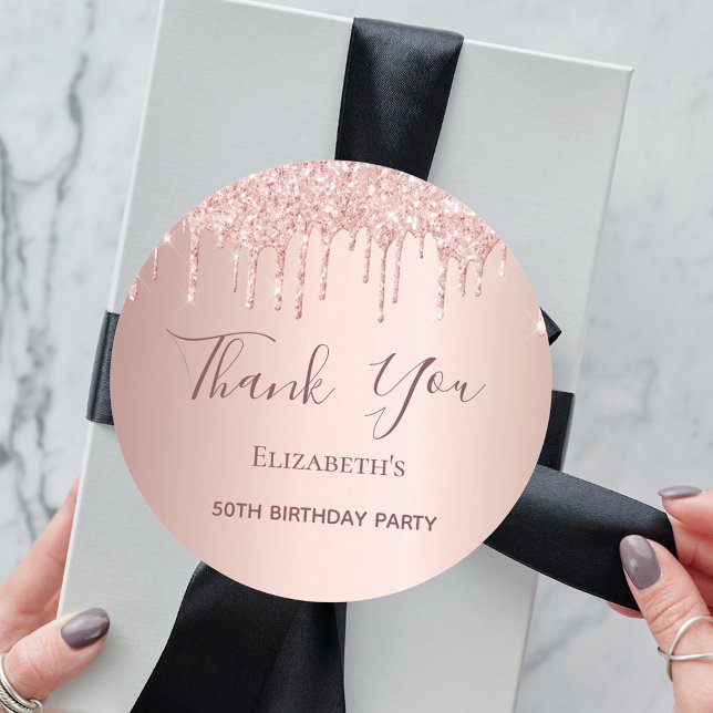 Birthday rose gold blush pink Thank You Classic Round Sticker (Creator Uploaded)