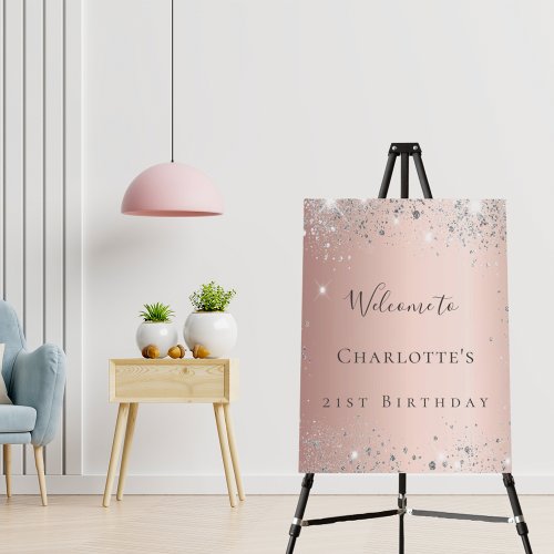 Birthday rose gold blush silver glitter welcome  foam board