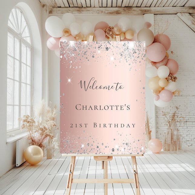 Birthday rose gold blush silver glitter welcome  foam board (Creator Uploaded)
