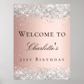 Birthday rose gold blush silver glitter welcome poster | Zazzle