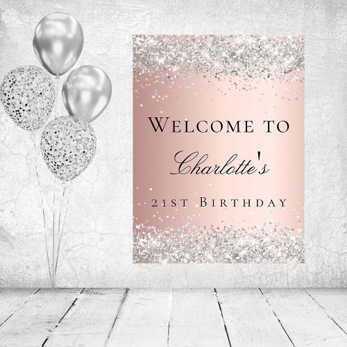 Birthday rose gold blush silver glitter welcome  poster